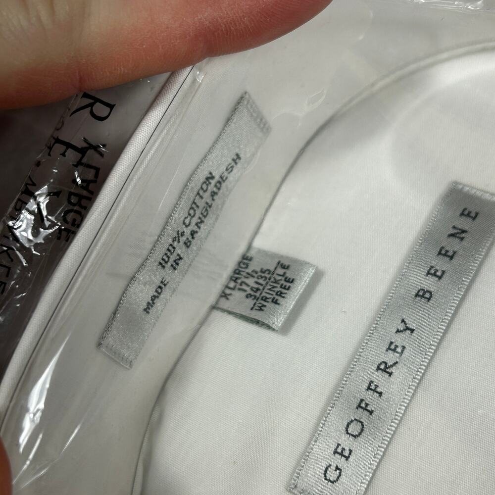 NWT Geoffrey Beene Men's XL 17.5 34/35 White Dress Shirt Wrinkle Free Cotton - Picture 7 of 10